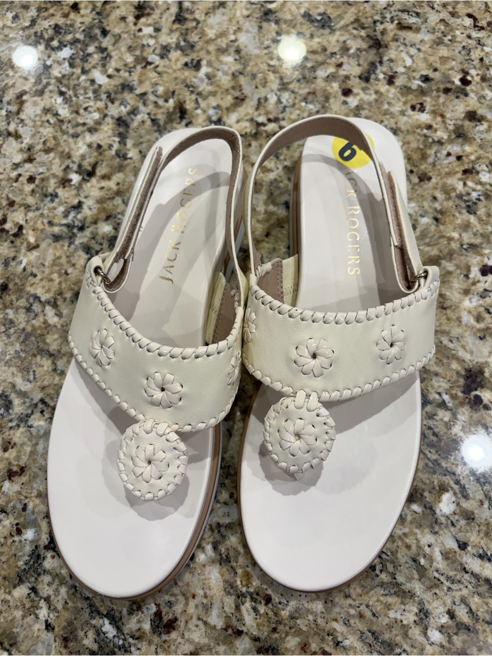 New Jack Rogers Cream Leather Iconic Whipstitch Slingback Sandals | Size 9